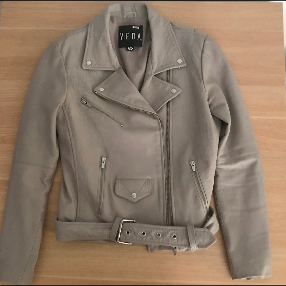 Veda Medium Jayne Grey Leather Jacket